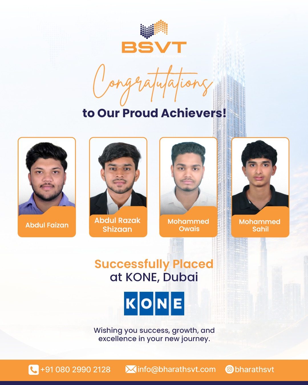 BSVT Students Secure Placements at KONE, Dubai